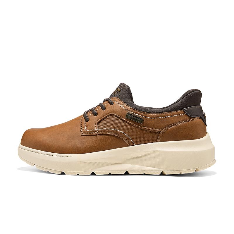Skechers Casual Synthetic Leather Fashion Versatile Business Casual Shoes Men Shoes Brown 205703-TAN 39.5