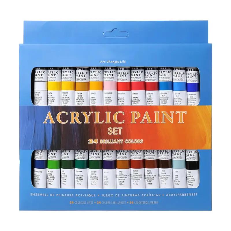 DIY24 Color Acrylic Paint Set Non-toxic and Durable 12ml Tube Drawing Painting Pigment Hand School Wall Artist Supplies