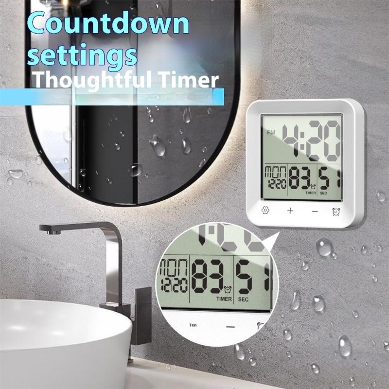 Bathroom Timer Clock Shower Clock,Waterproof for Water Sprays Bathroom Clock Wall Mount,Displays Time,Temperature Date