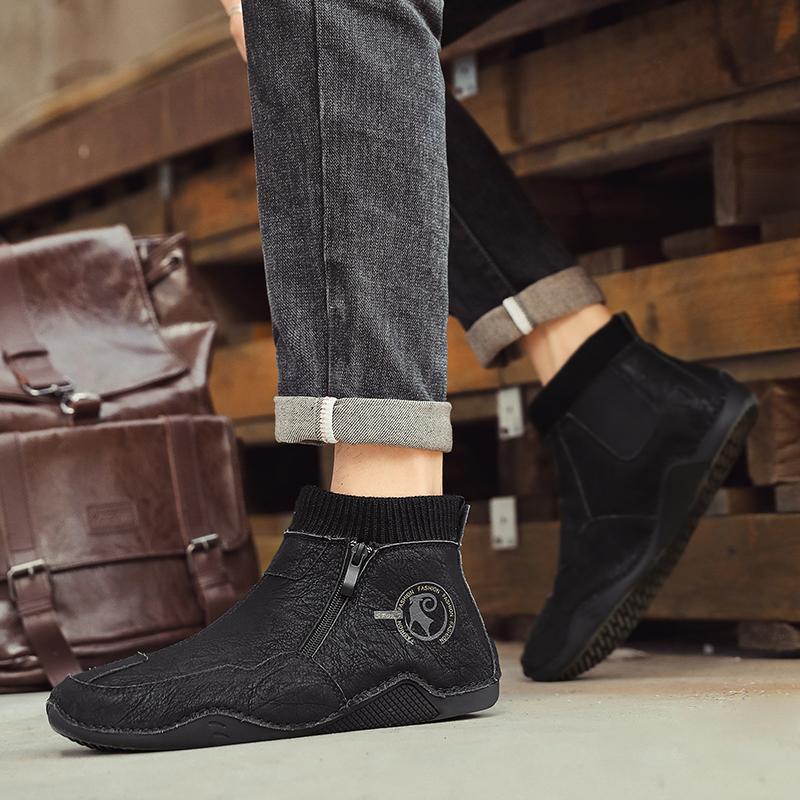 Leather Fashion Men High Top Shoes 2024 Mens Slip On Ankle Boots Male Comfortable Walking Shoe Desert Boots