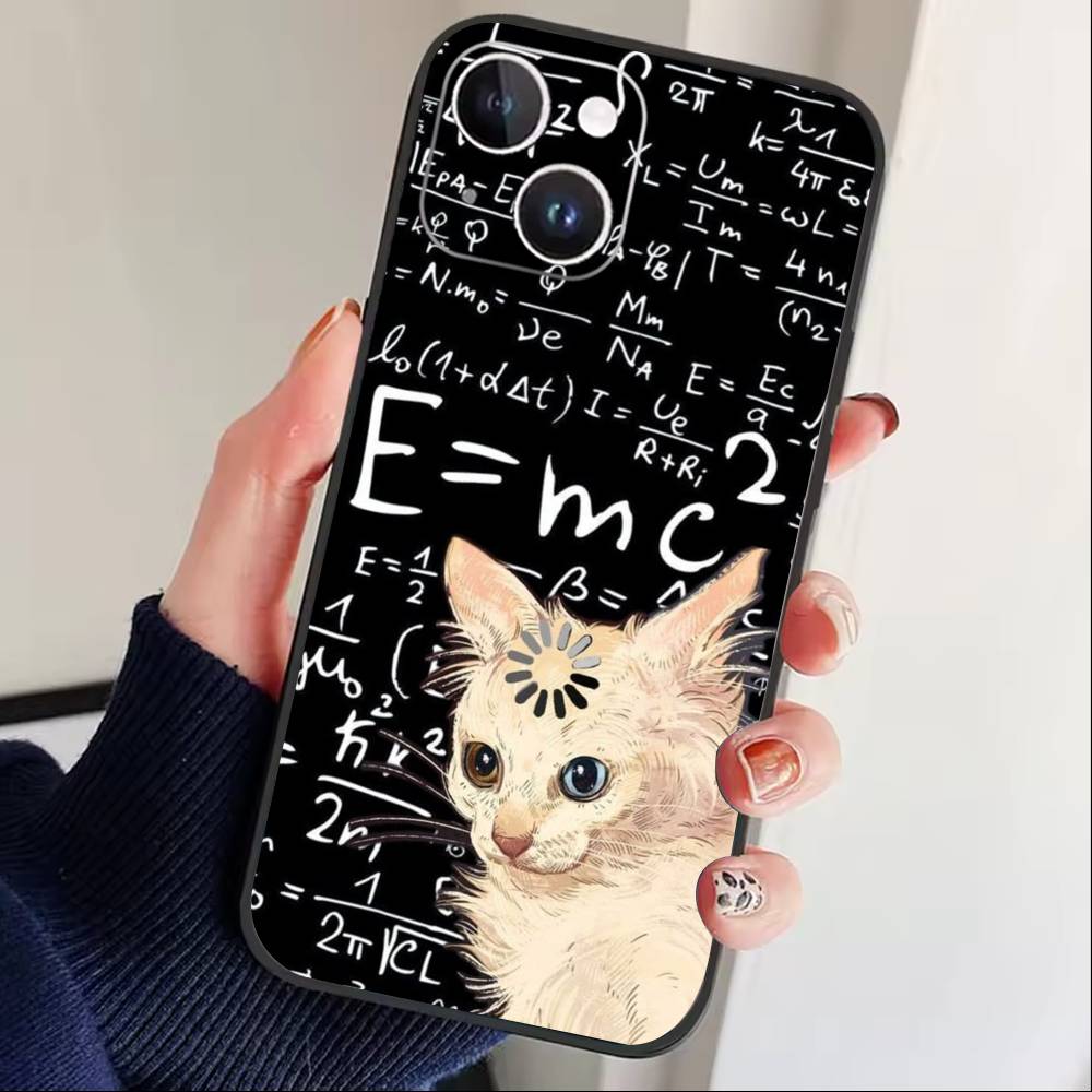 Thinking Cat Animal Phone Case For iPhone 17 16 15 14 13 12 Max Plus Silicone Black Cover