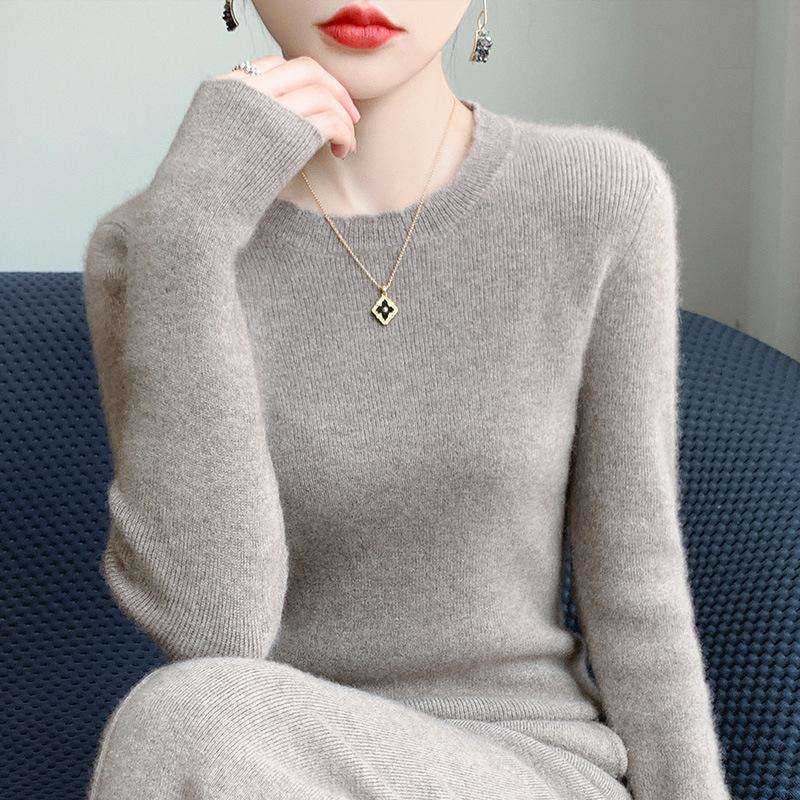 Fashion Lace Crew Neck Bottom Shirt Women's Autumn and Winter New Skinny Inner Long Sleeve Knitted Sweater Pullover Top