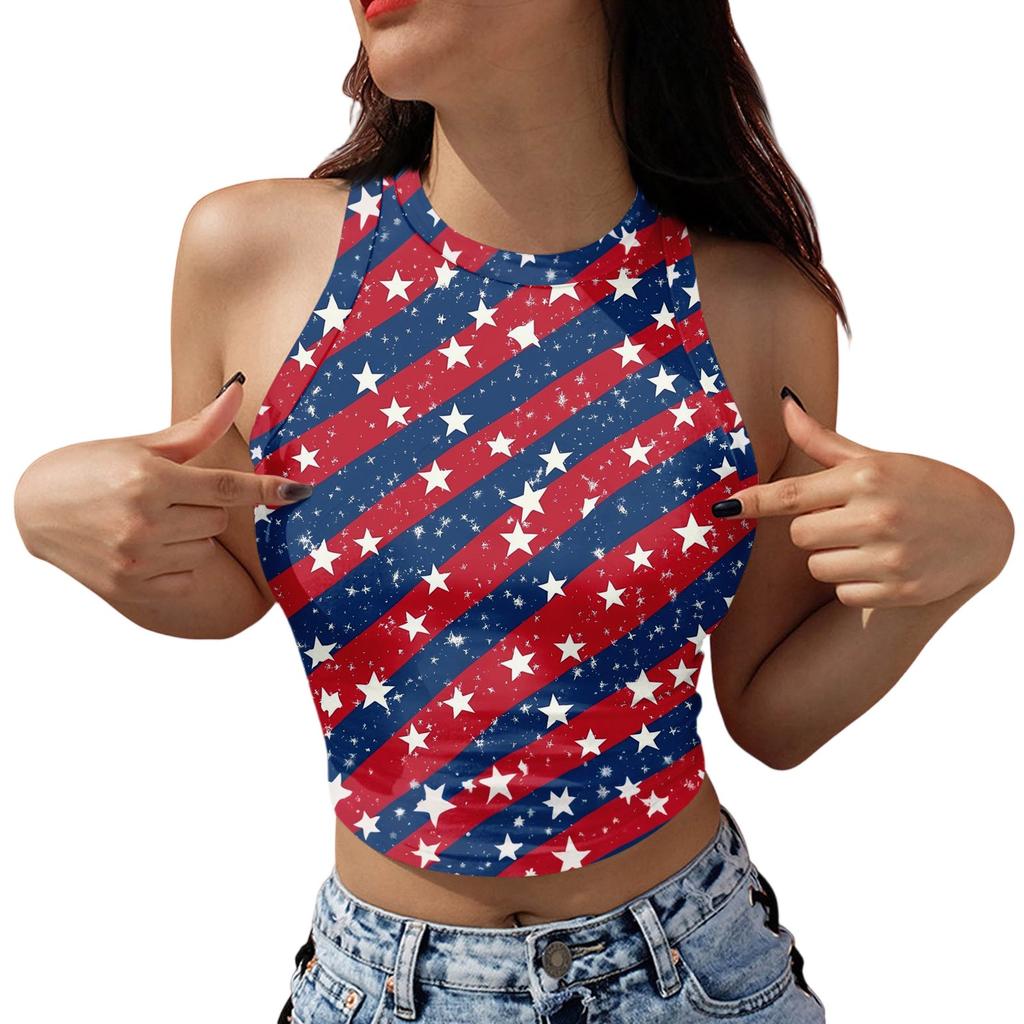 Damesmode Onafhankelijkheidsdag Print Mouwloze Tanktop