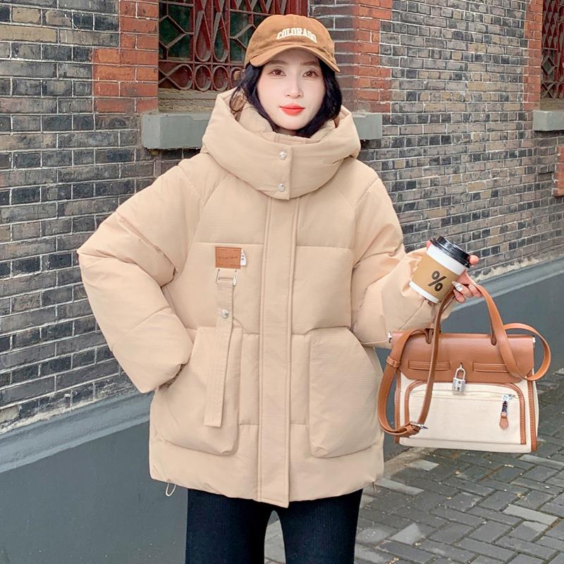 Women's Long Anti-season Thickening Tooling Cotton-padded Jacket Leisure Relaxed Student Hong Kong Wind Cotton-padded Jacket