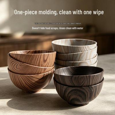 15cm Japanese-Style Imitation Wood Grain Bowl - Durable, Heat-Resistant for Soup, Rice, Salad; Ideal for Home & Kids.