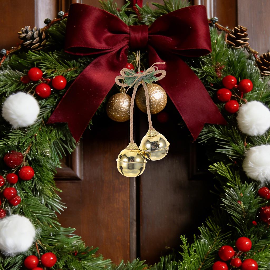 2Pcs Metal Jingle Bells Vintage Golden Decorative Hanging Bell Rustic Xmas Decoration Door Window Wall Ornament Holiday Party