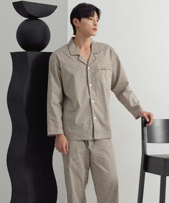 [May Flower] Khaki Style Long Sleeve Pure Cotton Men's Plus Size Pajama Set [Shipped from Korea] 100% Authentic