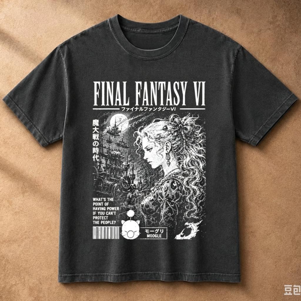 Final Fantasy VI T Shirt Vintage Washed Poster Graphic Tee Retro JRPG Game Unisex Oversized Casual Short Sleeve Streetwear Top