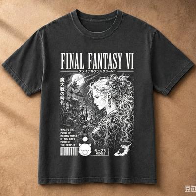 Final Fantasy VI T Shirt Vintage Washed Poster Graphic Tee Retro JRPG Game Unisex Oversized Casual Short Sleeve Streetwear Top