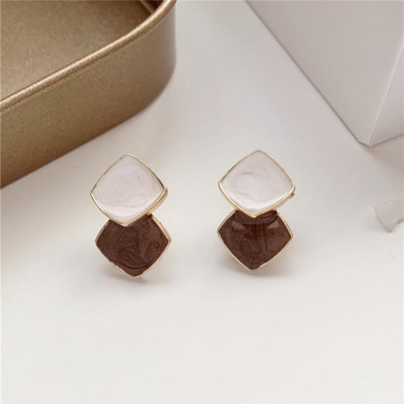 New Korean Fashion Enamel Double Square Drop Earrings Geometric Unique Blue Rhombus Hang Earrings For Women Trendy Jewelry Gifts