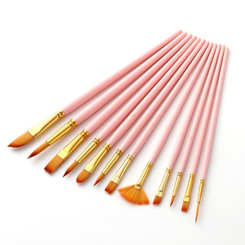 Ready Stocked 12Pcs/set Nylon Hair Multifunction Brushes Gouache Watercolor Oil Brush SetHot Sell