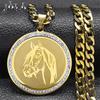 Horse Head Christian Pendant Necklace for Men Hip Hop Stainless Steel Rhinestone Animal Lucky Jewelry Gift for Boyfriend NZZZ498