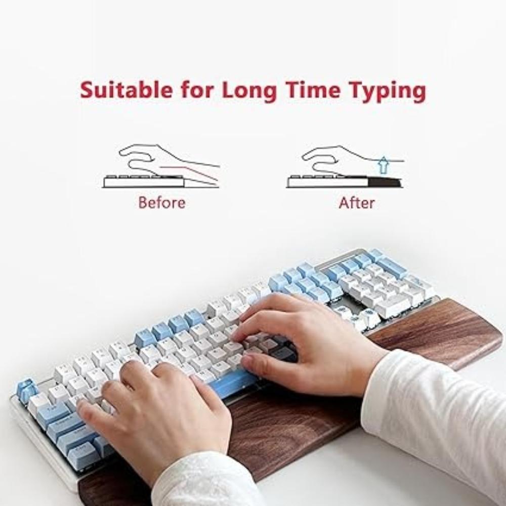 Solid Black Walnut Wrist Rest Anti-Slip Ergonomic Palm Rest Keyboards Space-Saving Durable Design for Office Gaming & Long Typing Sessions 44/36cm