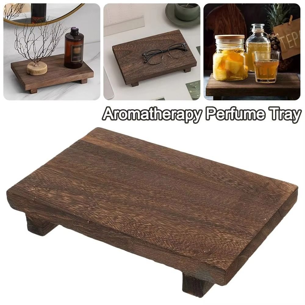 Retro Pedestal Stand Wooden Vanity Tray Home Decor Storage Holder Tray  Kitchen