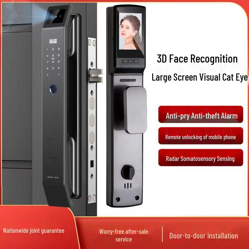 Smart Facial Recognition & Fingerprint Door Lock with Password, Anti-theft Peephole, and Electronic Access.