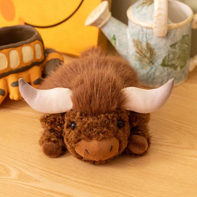 Lifelike Highland Cow Yak Plush Toy Brown Curly Fur Stuffed Animal Farm Collectible For Nature Wildlife Enthusiasts Display Gift