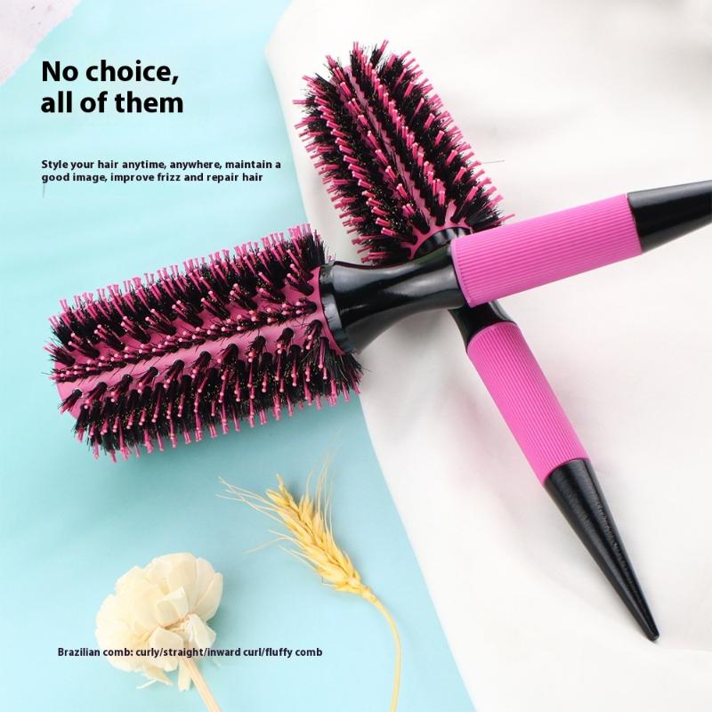 Professional Round Wooden Hair Brush Boar Bristle Mix Nylon Salon Women Hair Styling Tools Hair Curler