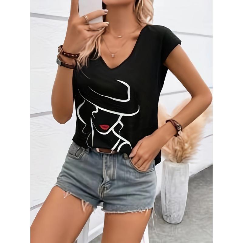 

Women s Batwing Sleeve Facial Printed T-shirt XL