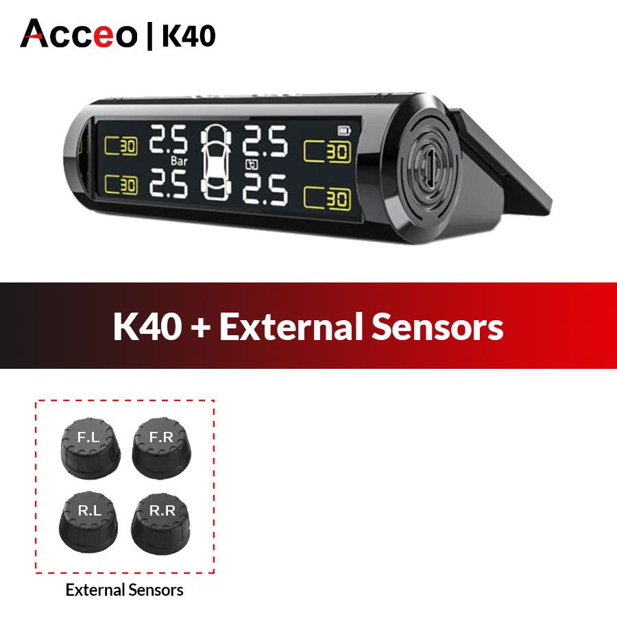 USB/Solar TPMS Wireless Tire Pressure Monitoring 4 Sensors Car Tire Temperature Tire Pressure Monitor Safety Alarm K40-External