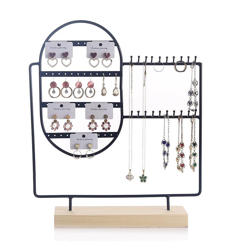 Jewelry Display Stand Iron Earrings Rings Bracelet Necklace Storage Rack With Wood Base Desktop Jewellery Organizer