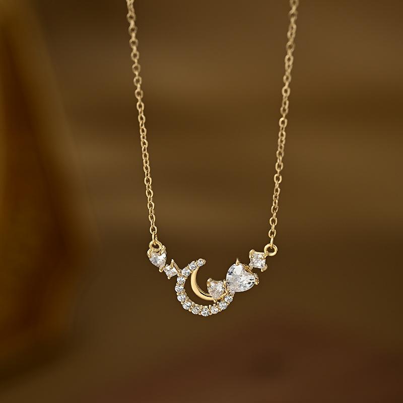 

New 925 Sterling Silver Moon-Shaped Necklace Charming Women s Collarbone Choker, Birthday Gift, Exquisite Jewelry золотий