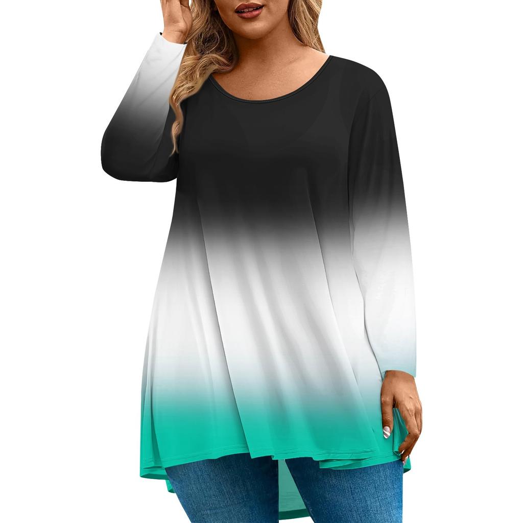 Women's Fashion Large Size Round Neck Long Sleeve Casual Print Loose Pullover Top