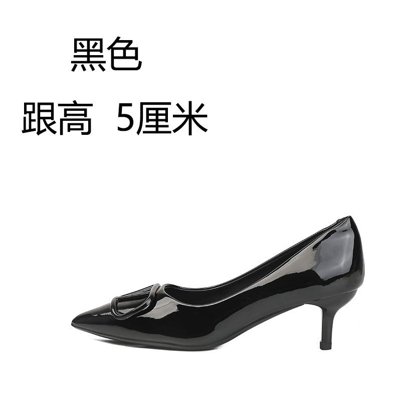 Nude High Heels Women's New V Home Buckle Pointed Head Thin Heel French Patent Leather Light Mouth Autumn Temperament Single Shoes Winter