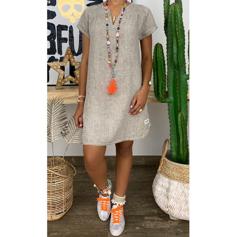 Abito estivo casual a maniche corte in cotone e lino da donna 2024 - Disponibile in stili europei e americani