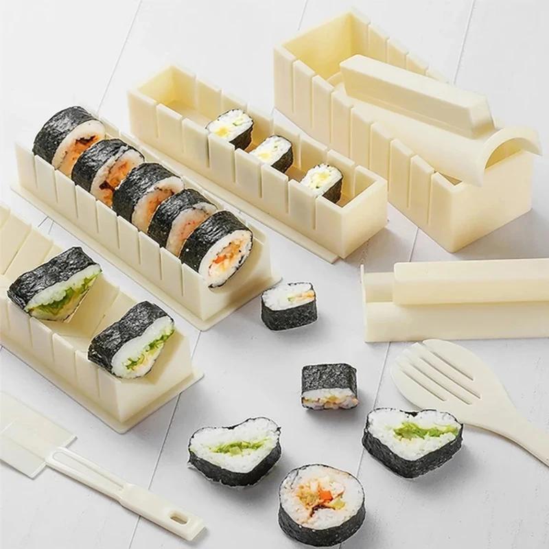 Sushi Maker Equipment Kit Plastic Sushi Rolls Mold Round Square Heart-shaped Sushi Making Tools Cake Roll Mold Kitchen Tools