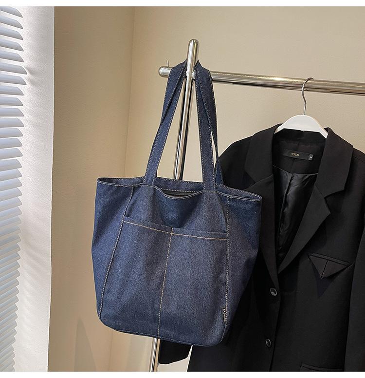 

Сумки Женские Большой Вместимости 2025 Новые Осенне-Зимние Повседневные Универсальные Наплечные Сумки для Шопинга Джинсовая Сумка-Тоут