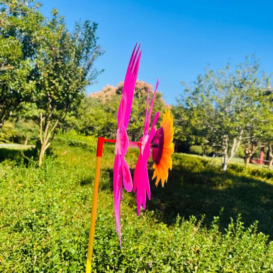 Sunflower Pinwheel 3-Tier Sunflower Garden Wind Spinner Ground Insert Yard Decor Windmill for Patio Lawn Decoration