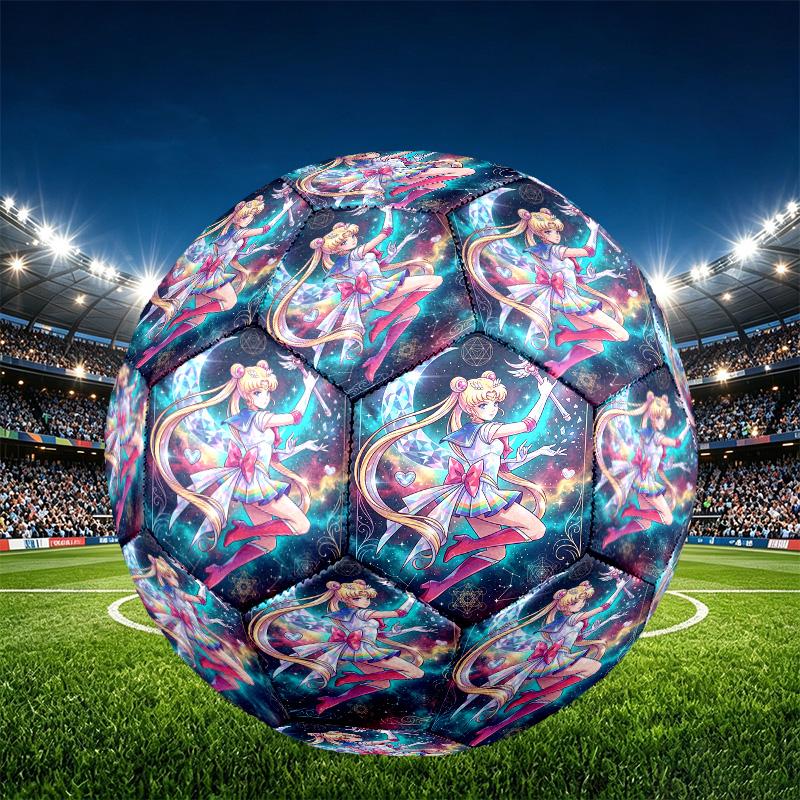 Sailor Moon Print Size 5 Soccer Ball, PU Wear Resistant Football for Match Training and Daily Practice, Birthday Gift for Soccer Fans
