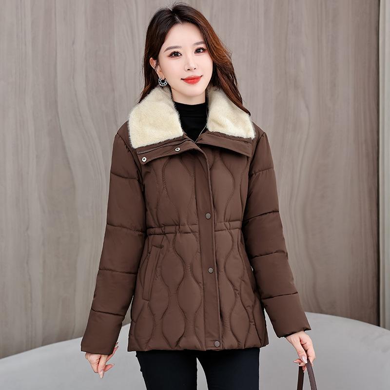 Women's cotton-padded clothes winter new thickened down cotton-padded jacket drawstring waist thin small medium and long cotton-padded jacket tide