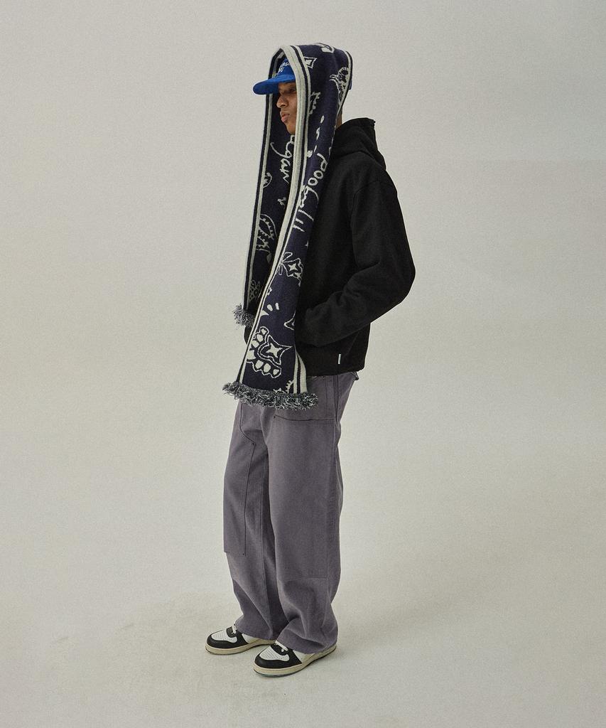 MAGOODGAN Farburn 4406 Contrast Double Knee Carpenter Wide Fit Grayish Purple Cotton Pants