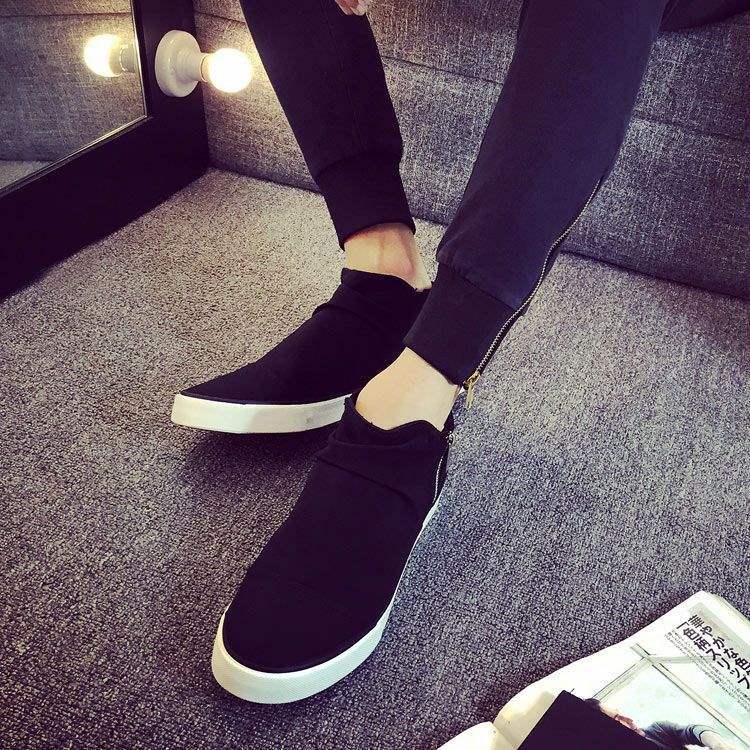 Boys Board Shoes Korean Version of High-top Espadrilles Side Zipper Foot Cover Black Teen Tide Student Winter Velvet Cotton Shoes