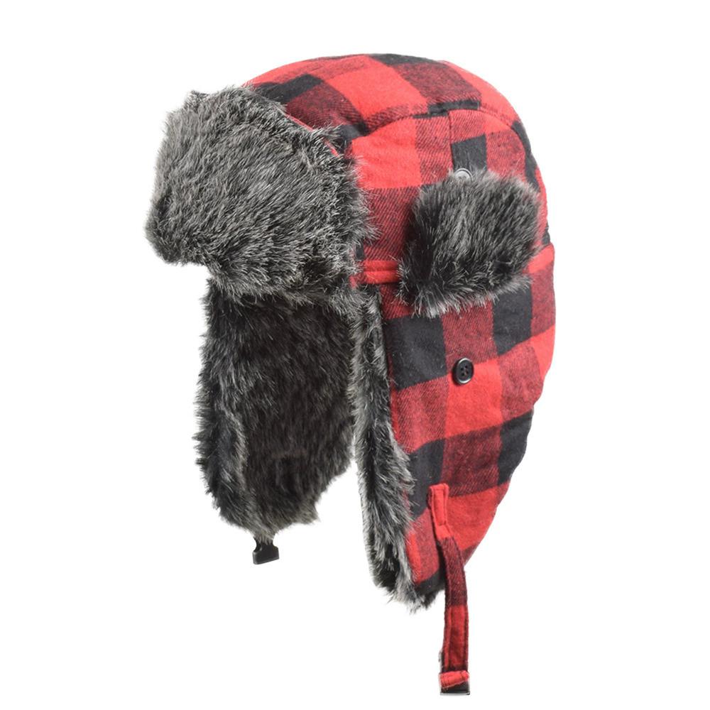 

Plaid Russian Trapper Hat Lei Feng Hat Thickened Warm and Fashionable Cotton Hat Pilot Hat