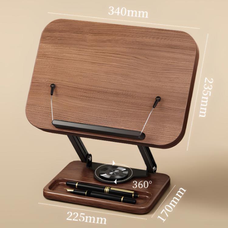 Wood 360-degree Rotating Adjustable Reading Stand with Hidden Spring Clip and Storage Groove