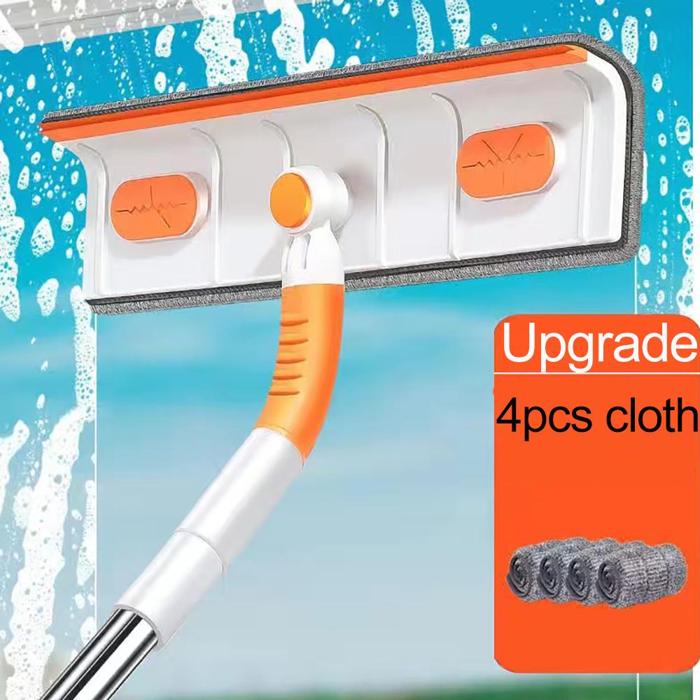 2-in-1 Window Shower Squeegee with Telescopic 47 Inch Extension Pole, 180 Degree Adjustable Head for High Indoor Outdoor Glass Cleaning