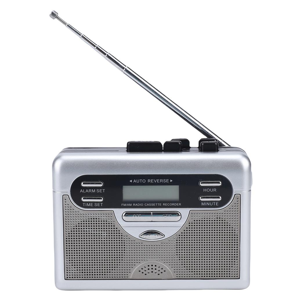 Cassette Player AM FM Radio Retro Cassette Tape Player Recorder with Digital Clock Timer Built In Mic Speaker Battery Operated Or   Powered