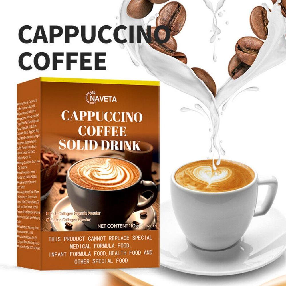 Premium Instant Cappuccino Mix 10g x 10 Pack, Coffee Solid Drink with Natural Herbal Energy Boost