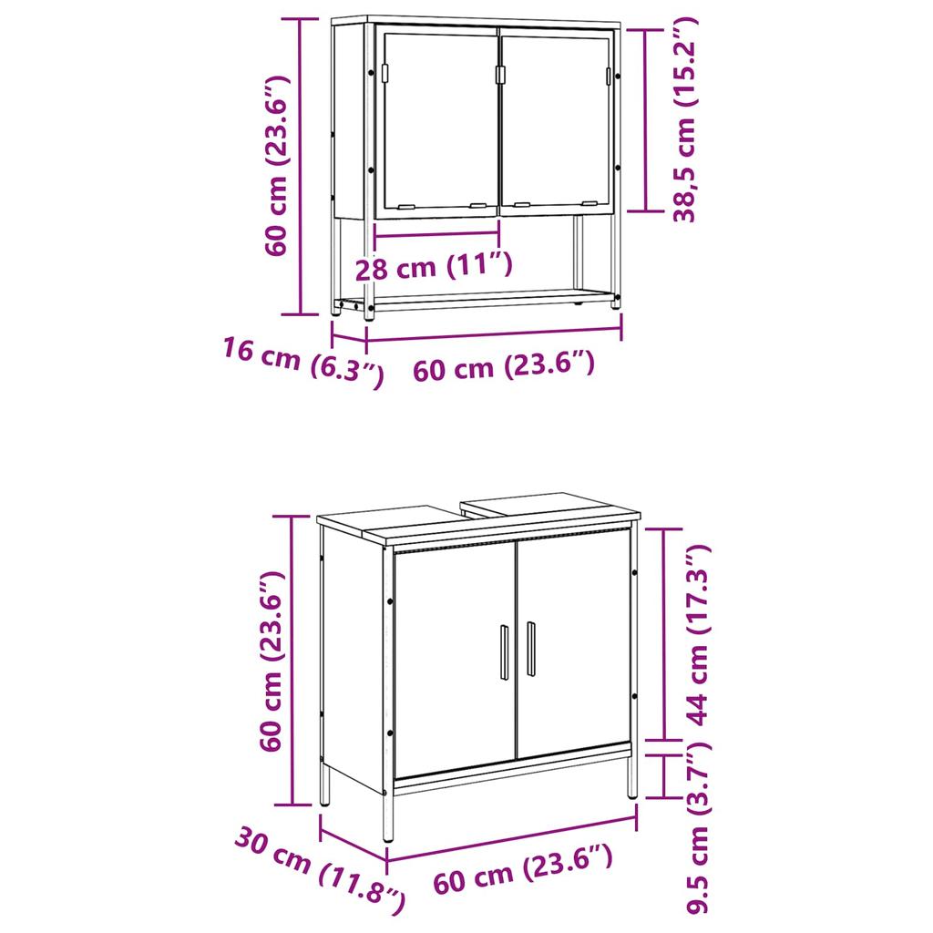 Bathroom Furniture Set with Shelf 2 Pcs Black Particleboard