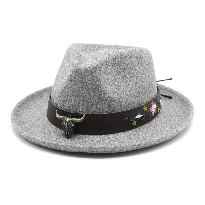 Thickened Dragon And Phoenix Cowboy Hat, Crimped Top Hat, Bull'S Head, Hidden Felt Hat, Big Brim, Horseback Riding Gentleman'S Hat, Felt Hat