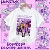 2026 New Kpop Demon Hunters Children's Polyester T-shirt - Girls' Casual Top with Cartoon Print - Summer Short-Sleeved Sports Shirt