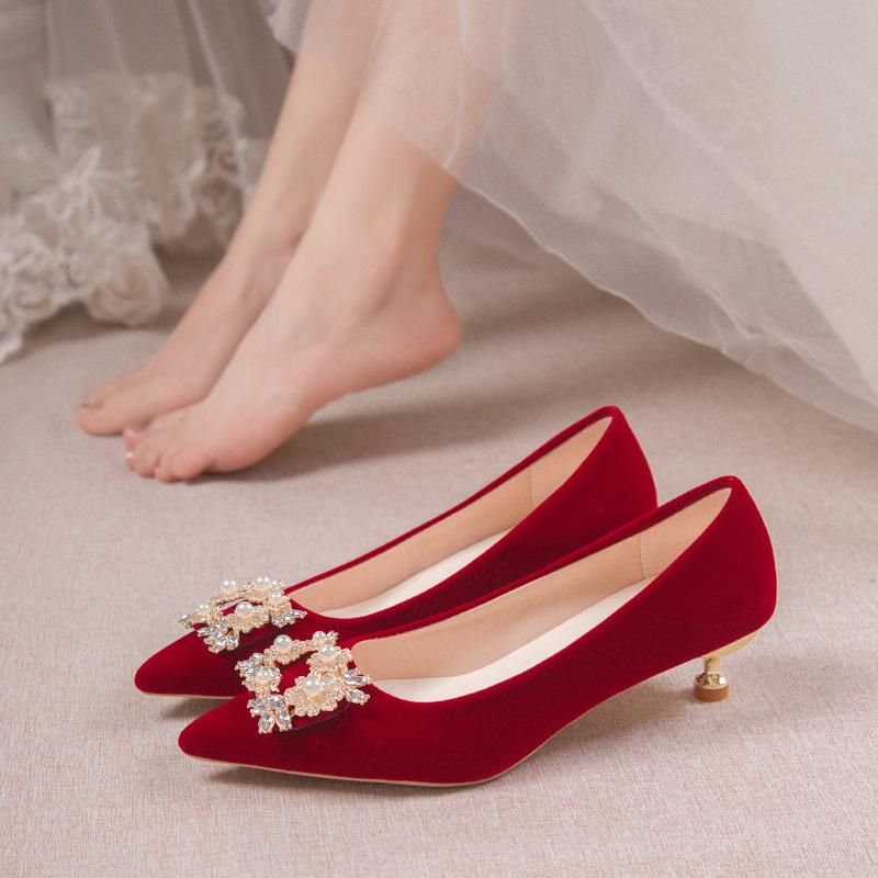Korean Version of Niche Stiletto Wedding Shoes Bridal Shoes Xiuhe Wedding Dress 2024 New Models Are Not Tired Feet Chinese Wedding High Heels