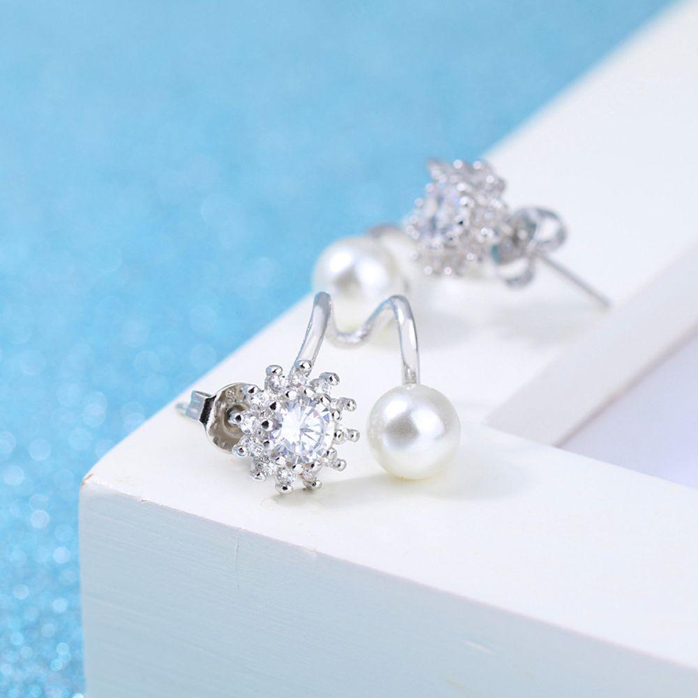 Aaa Zirconia Shell Pearl Cubic Clip-on Double Earrings