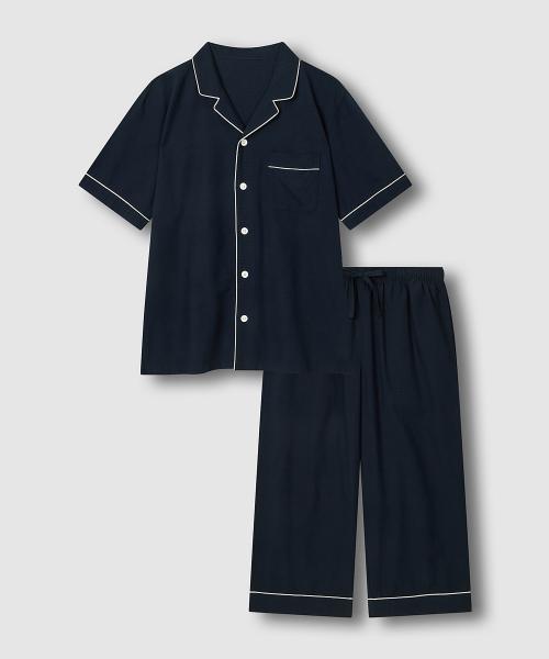

[JAJU] Men s Cotton Rayon Seersucker 3/4 Pajama Set [Shipped from Korea] 100% Authentic Navy - XXL