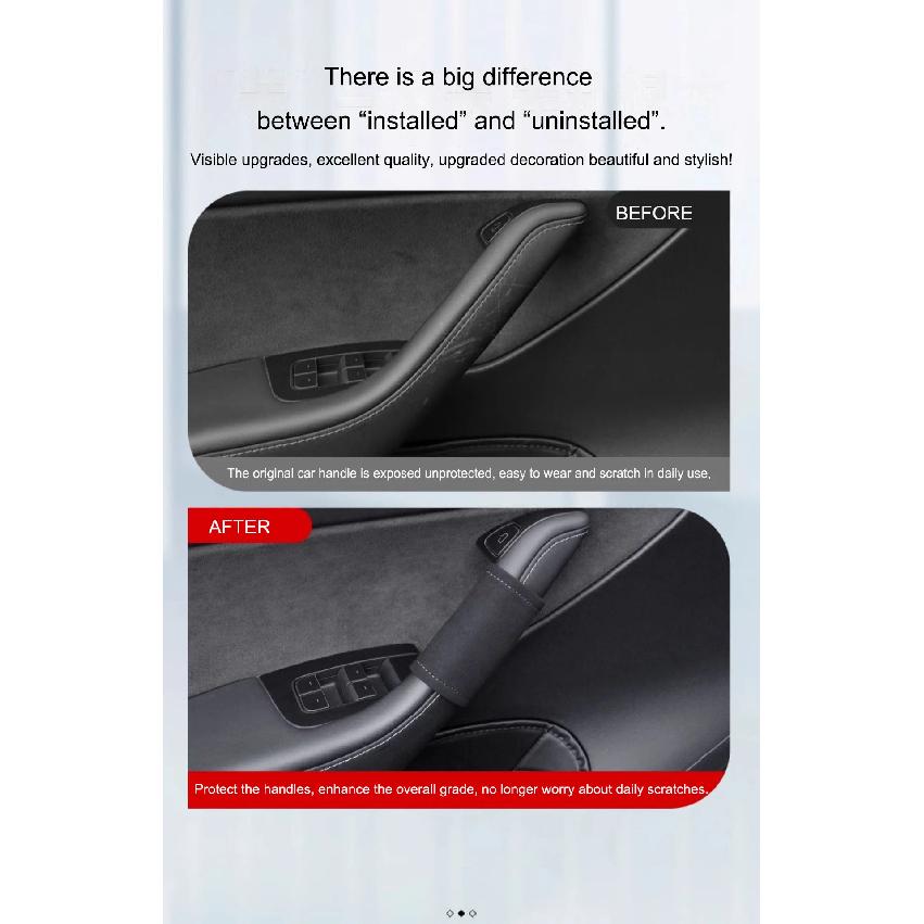 For Tesla Model Y Juniper 4PCS Car Door Inner Handle Protector Cover Suede Leather for Model 3/Y Door Handle Gloves Accessories