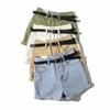 Frauen Vintage Sommer Denim Shorts mit Gürtel Reißverschluss Taschen Weibliche Retro Shorts