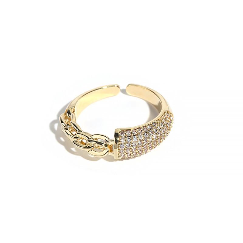 2026 18K Gold Plated Ring Women's Vintage Diamond Ins Simple French Light Luxury Index Finger Geometric Opening Irregular Ring Trend