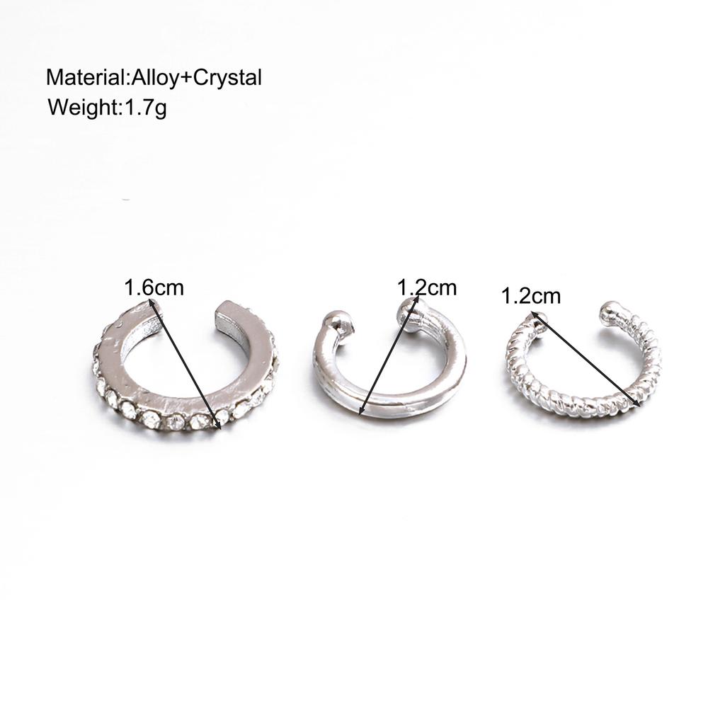 Trendy C Shape Rhinestone Ear Cuff Clip On Earrings Set Of 3 Small Elegant Personality Cartilage Jewelry For Women